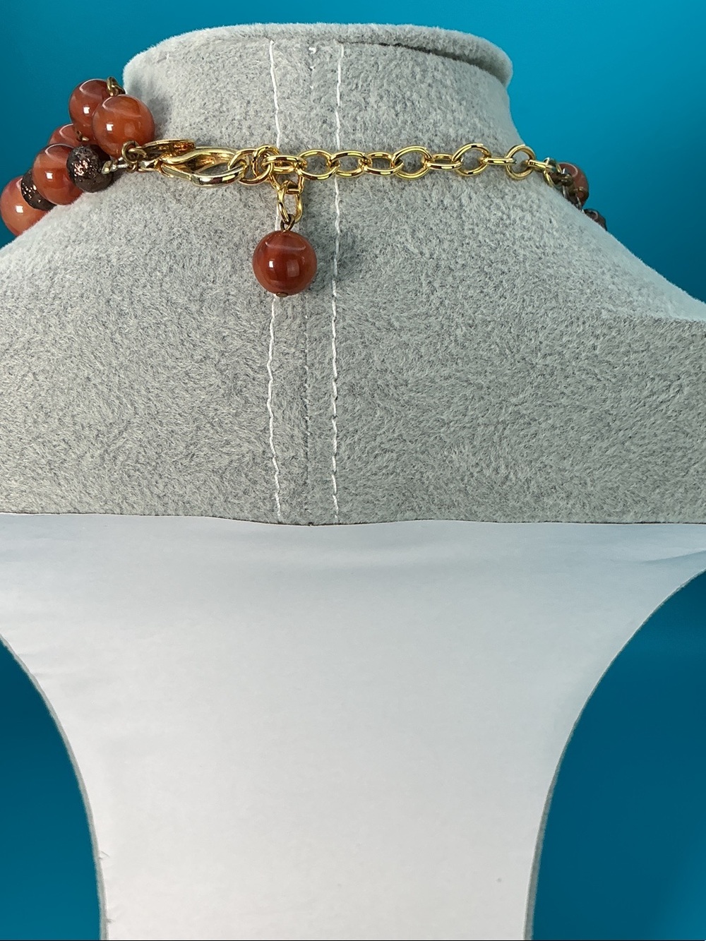 Vintage Lydell NYC Double Strand Acrylic Bead Red Agate Pendant Necklace - Picture 3 of 11